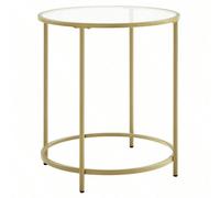 Tavolino rotondo, tavolino da caffè, tavolino in vetro temperato con struttura in acciaio, comodino, soggiorno, balcone, Dorato e Trasparente [Lascia che il fascino operi!] Il fuoco scoppietta nel cam