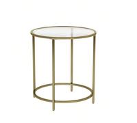 Tavolino rotondo, tavolino da caffè, tavolino in vetro temperato con struttura in acciaio, comodino, soggiorno, balcone, Dorato e Trasparente [Lascia che il fascino operi!] Il fuoco scoppietta nel cam