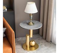 Tavolino Rotondo Tavolino d'oro, Tavolino in Stile Moderno, Comodino in Marmo, Struttura in Metallo per Piccoli Spazi, Soggiorno, Camera da Letto, Grey, 17.7inch