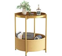Tavolino rotondo, tavolino in metallo, tavolino da balcone, divano a 2 livelli, tavolino con cestino in tessuto, comodino, tavolo da soggiorno, camera da letto, terrazza, oro