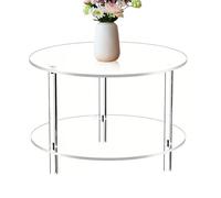 Tavolino Rotondo,Tavolo Da Tè A 2 Livelli | Comodino Trasparente, Mobile 40x40x42 cm per Camera Soggiorno Studio Appartamento Terrazzo Giardino