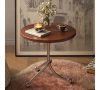 Tavolino rotondo vintage con gambe in metallo, elegante tavolino in legno per soggiorno, camera da letto o balcone, tavolo angolare portatile