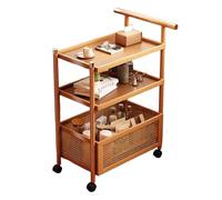 Tavolino rustico, carrello metà secolo, carrello mobile a 2 livelli con braccioli, carrello in bambù con contenitore, per casa, hotel o ufficio