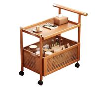 Tavolino rustico, carrello metà secolo, carrello mobile a 2 livelli con braccioli, carrello in bambù con contenitore, per casa, hotel o ufficio