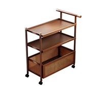 Tavolino rustico, carrello metà secolo, carrello mobile a 2 livelli con braccioli, carrello in bambù con contenitore, per casa, hotel o ufficio