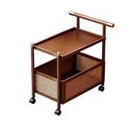 Tavolino rustico, carrello metà secolo, carrello mobile a 2 livelli con braccioli, carrello in bambù con contenitore, per casa, hotel o ufficio