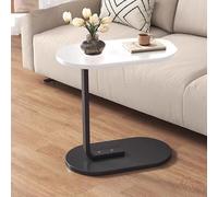 Tavolino Salotto A Forma Di C, Tavolini Da Salotto Moderni Design Tavolino Terminale Tavolino Minimalista Con Ripiano In Metallo E Piano In Legno Curvato,Facile Da Installare(White table top)