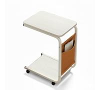 Tavolino salotto C-shaped da divano, struttura in acciaio robusto e ruote bloccabili, versatile come tavolino laterale da divano, disponibile in nero/legno noce/bianco/legno natural(Color:Bianco)