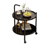 Tavolino Salotto Con Ruote, Con Maniglie Push-Pull, Tavolino Da Divano Rotondo, Con 2 Piani In Legno (Piatto E Concavo), Con Impiallacciatura In Marmo, Con Tre Gambe In Acciaio, 40x40x59cm(C,A)
