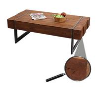 Tavolino Salotto Divano Elegante HWC-A15a Legno Pino massello 40x120x60cm Metallo Legno Scuro