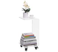 Navaris Tavolino da Salotto - Tavolo per Divano Laterale con Ruote - Comodino con Rotelle Camera da Letto - Acrilico Trasparente - Design Moderno a Forma di C - 66 x 30 x 30 cm