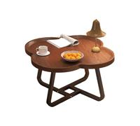 Tavolino Salotto Marrone, Tavolino Da Divano Rotondo Petal, Con Piano In Legno Massello, Base Con Struttura In Acciaio Al Carbonio, Per Soggiorno, Camera Da Letto, Balcone E Ufficio(70X70X46CM)