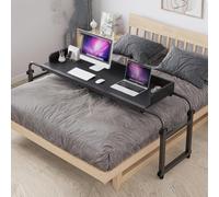 Tavolino servitore ad altezza regolabile con ruote - Scrivania con rotelle con tubo d'acciaio di estensione for letto king size, laptop, scrivania in piedi, uso in ufficio domestico(Black)