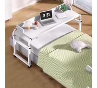 Tavolino servitore con ruote，tavolino per computer portatile con Lunghezza 115-210cm e Altezza 65-95cm Regolabili Scrivania Tavolo Medico Tavolino a croce Tavolino da Letto e Divano Ruot(Color:Bianco)