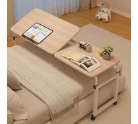 Tavolino servitore regolabile in altezza e larghezza su ruote, Scrivania con Letto Mobile Queen Size, Overbed Laptop Table per casa, ufficio, camera da letto(Maple)