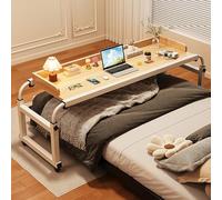 Tavolino servitore regolabile in altezza e larghezza su ruote, scrivania sopra il letto con deflettore, comodino letto ideale per la casa e l'ufficio(Natural Wood,140 * 44cm/55 * 17in)