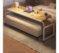 Tavolino servitore regolabile，tavolino per computer portatile con Lunghezza 115-210cm e Altezza 65-95cm Regolabili Tavolino da Letto e Divano Ruote Tavolino Mobile da Infermieristico a C(Color:Legno)