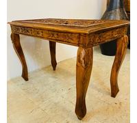 Tavolino Sgabello Legno Teak Intagliato Etnico