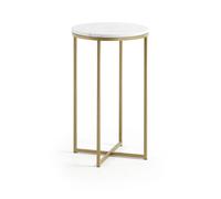Tavolino Sheffield in marmo bianco e gambe in acciaio finitura oro Ø 43 cm