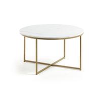 Tavolino Sheffield in marmo bianco e gambe in acciaio finitura oro Ø 80 cm