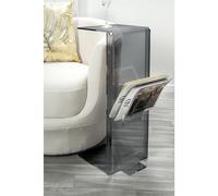 Tavolino, Sidetable, lato divano interamente in plexiglass AMBROGIO, Dimensioni 40x28xh 70 cm Con vano portariviste colore Grigio Fumè