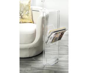 Tavolino, Sidetable, lato divano interamente in plexiglass AMBROGIO, Dimensioni 40x28xh 70 cm Con vano portariviste colore Trasparente trasparente
