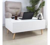 Tavolino Soggiorno con Rialzo Contenitore Tavolo Salotto Moderno Apribile Bianco