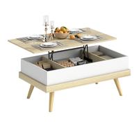 Tavolino sollevabile Homcom con 3 scomparti nascoste e gambe in legno 100X79X54 cm Naturale e bianco