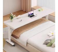 Tavolino sopraletto con ruote e altezza regolabile - Gambe in metallo resistente piano in legno massello Carrello porta computer portatile, uso ospedaliero domestico(No Baffle-C,130cm/51.2in)