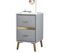Tavolino sottile comodino in microfibra e pelle con 2 cassetti, piano in pietra sinterizzata, comodini per piccoli spazi, grigio chiaro, 35 x 35 x 55 cm