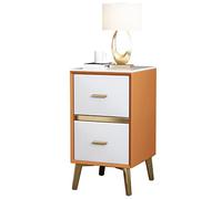 Tavolino sottile comodino in pelle microfibra con 2 cassetti Comodino piccolo spazio con piano in pietra sinterizzata bianco lucido 40 x 35 x 55 cm