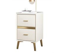 Tavolino sottile con 2 cassetti, in pelle e microfibra, sinterizzato, per piccoli spazi, bianco rotto, 45 x 35 x 55 cm, mobile moderno ed elegante