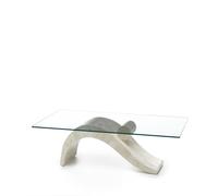 STONES HOME FURNITURE, Tavolino Salotto Moderno con Base in Pietra Fossile White Agata e Top in Vetro Rettangolare, Modello Dove, Colore Beige, 70 x 120 x h 40 cm