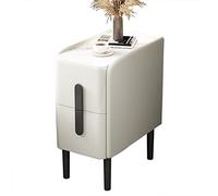 Tavolino stretto con 2 cassetti, comodino moderno sottile per piccoli spazi, tavolino da metà secolo, divano, tavolo bianco sporco, decorazione per la casa, design compatto, 40 x 40 x 48 cm