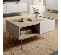 Tavolino, Tavolo da caffè Kelowna - Cachemire, Rovere - Due cassetti - Larghezza 97 cm, Altezza 45 cm, Profondità 65 cm