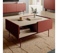 Tavolino, Tavolo da Caffè Kelowna - Rosso, Rovere - Due Cassetti - Larghezza 97 cm, Altezza 45 cm, Profondità 65 cm