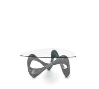 Tavolino Tetris Stone Decor E5 100x100xH42.5 cm, Vetro trasparente, Gambe Base Pietra fossile Gray Stone, Struttura Gambe Compensato marino grigio