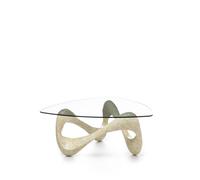 STONES HOME FURNITURE, Tavolino Salotto Moderno con Base in Pietra Fossile White Agata e Top in Vetro Triangolare, Modello Tetris, Colore Beige, 100 x 100 x h 42 cm