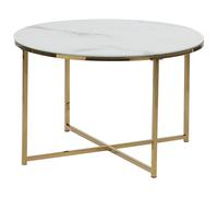 Tavolino Tondo con Piano Effetto Marmo Bianco e Base Oro 70 cm Quincy