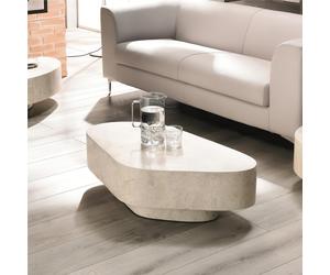 Tavolino Trapezio Linea Stone Decor E5, 100x52xH28 cm, colore Beige, Base in Pietra Fossile White Agata, Struttura Interna in Compensato Marino avorio