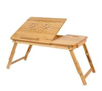 BAKAJI Tavolino Vassoio Colazione da Letto in bamboo, Con gambe pieghevoli e telescopiche ideale per Divano Porta Notebook Pc (60 x 40 x 25 cm (telescopico)