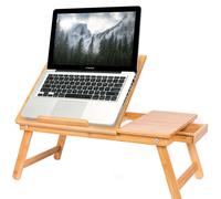 Bakaji Tavolino Vassoio Letto Artista Divano Porta Notebook Pc Tablet, con cassetro, Pieghevole in Legno Bambu Bamboo 55 x 33 x 24 cm