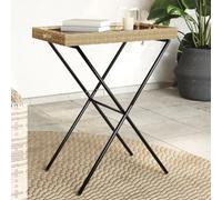 Tavolino Vassoio Pieghevole Beige 65x40x75 cm in Polyrattan, Foldable Tray Table with Wheels, Lightweight Portable Bedside Table for Living Room, Balcony, Outdoor Use, Easy Assembly Design