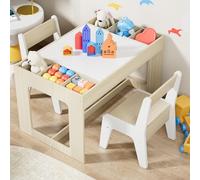 Tavolo 2 Sedie Bambini, Set Tavolo e Sedie per Bambini con Spazio di Archiviazione, Tavolo Bambini con Sedie con Piano del Tavolo Reversibile, per la Scuola, Asilo Nido，per Bambini da 3 Anni, Bianco