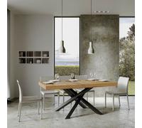 Tavolo Allungabile 160 cm con 2 allunghe VOLANTIS Premium Bianco 90x160xh77 cm estensibile fino a 264 cm Allunghe da 52 cm, gambe in Ferro antracite , piano Quercia Natura quercia