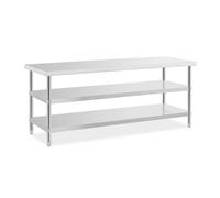 Tavolo in acciaio inox - 200 x 70 x 5 cm - 231 kg - 2 ripiani - Royal Catering RCAT-200/70-PS3SH