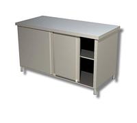 Tavolo acciaio inox armadiato chiuso con ante scorrevoli Dim.cm. 170x60x85H.