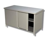 Tavolo acciaio Inox armadiato con ante scorrevoli- Prof. 60 cm - 160x60x85H, SENZA ruote