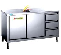 Tavolo Acciaio Inox cm200x70x85 Armadiato Con Cassettiera Banco Professionale