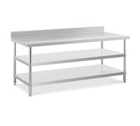 Tavolo acciaio inox con alzatina 2 ripiani 200 x 90 x 16,5 cm